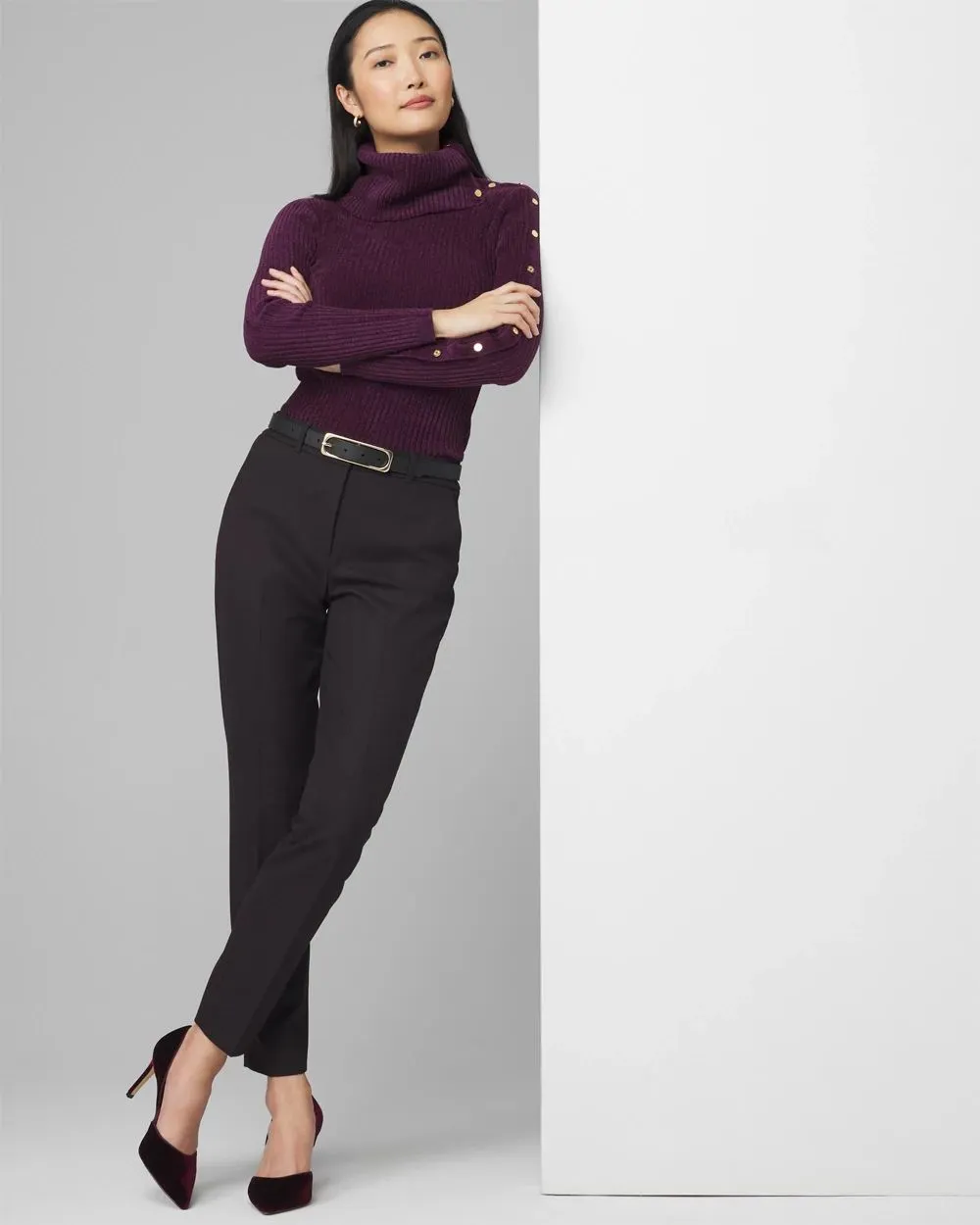 Petite Chenille Button Sleeve Pullover