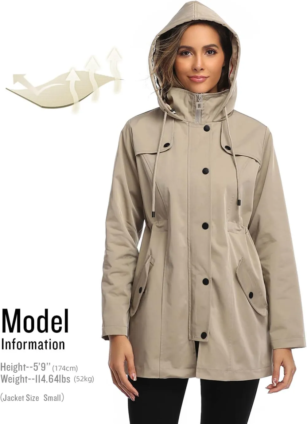 Women's Long Hooded Rain Jacket Outdoor Raincoat Windbreaker