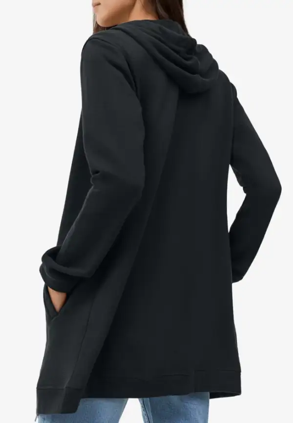 French Terry Long Zip Front Hoodie