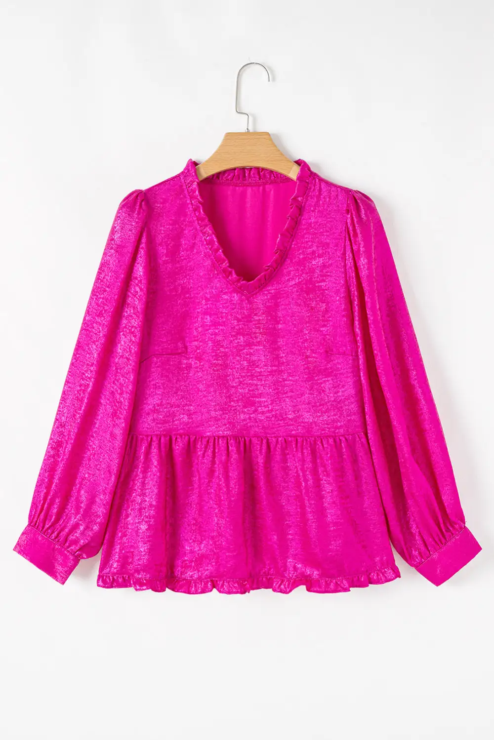Frilled V-Neck Puff Sleeve Blouse
