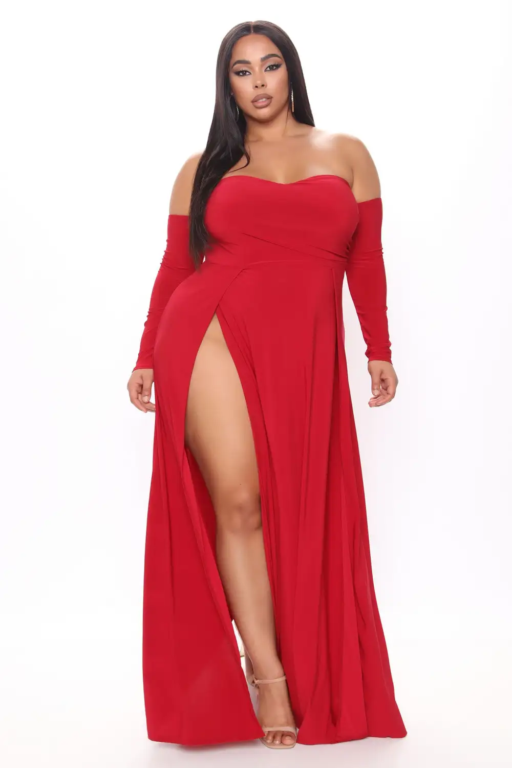 Elegantly Fab Off Shoulder Maxi Dress - Wine