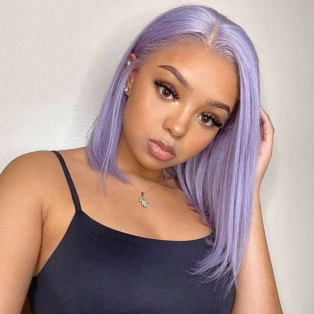 Sterly Light Purple Lavender Bob Wig Colored Straight 4x4 13x4 Human Hair Wigs
