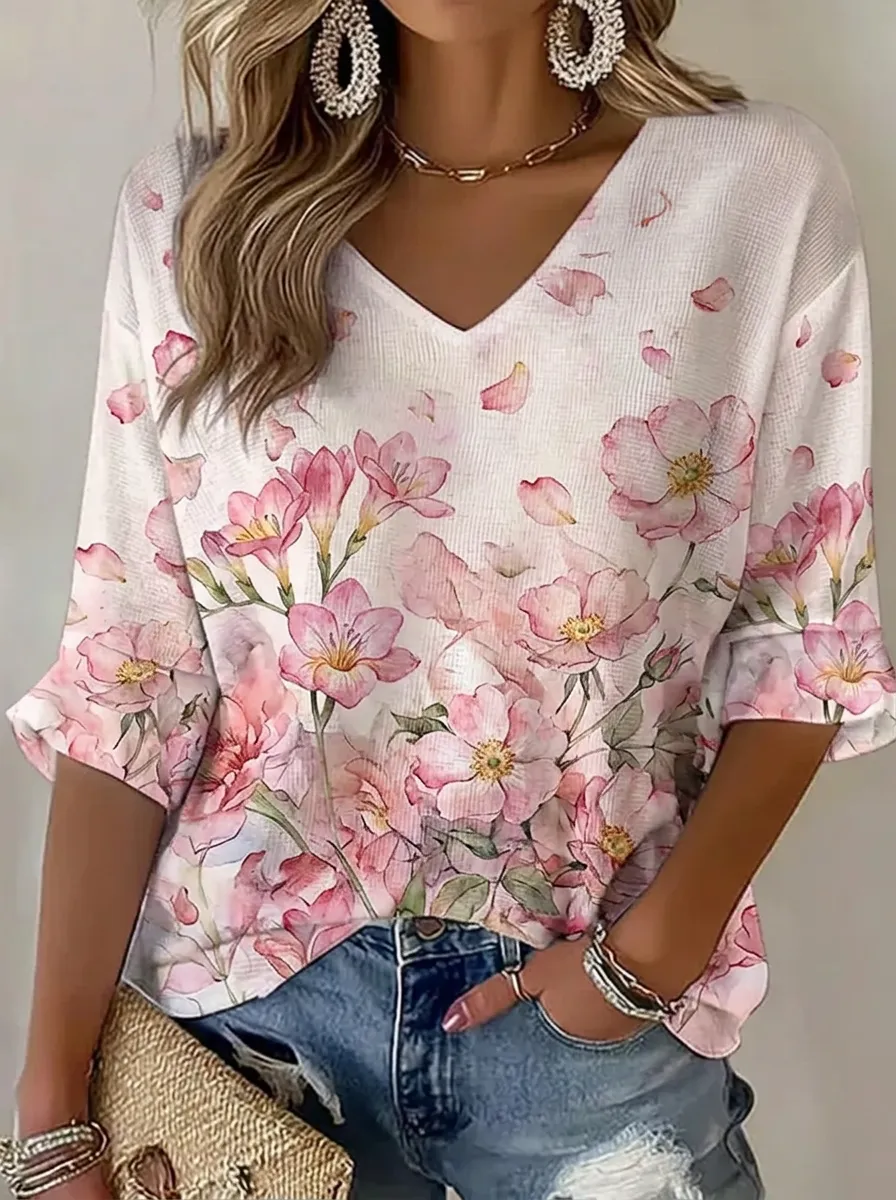 Women's Nashville Floral Petal Printed V-Neck Top