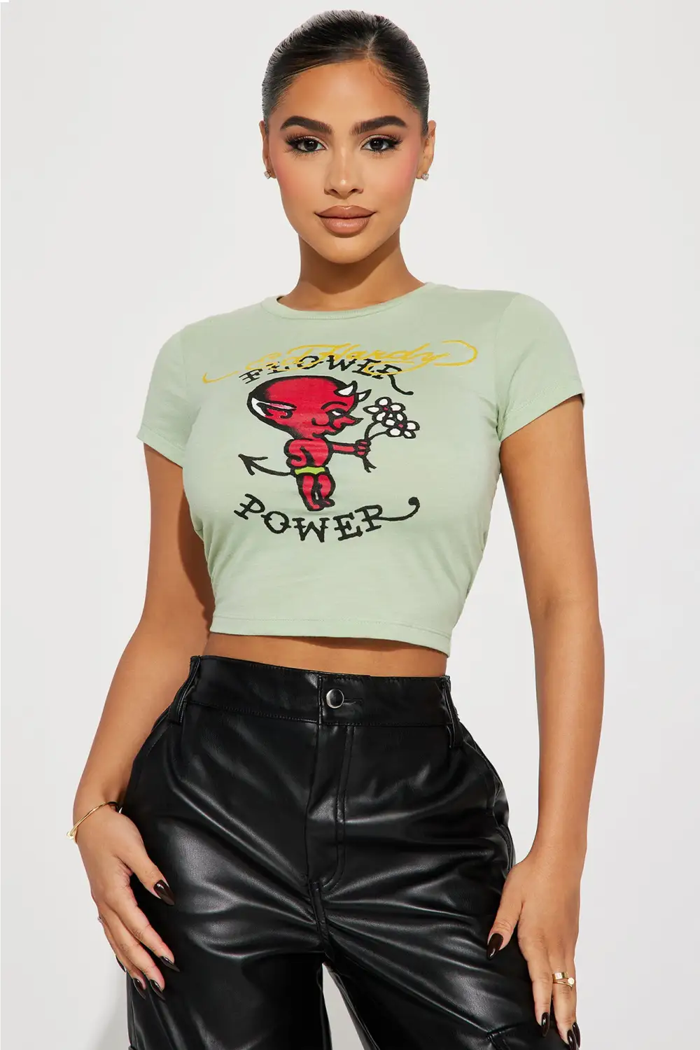 Ed Hardy Baby Devil Fitted Tee - Sage