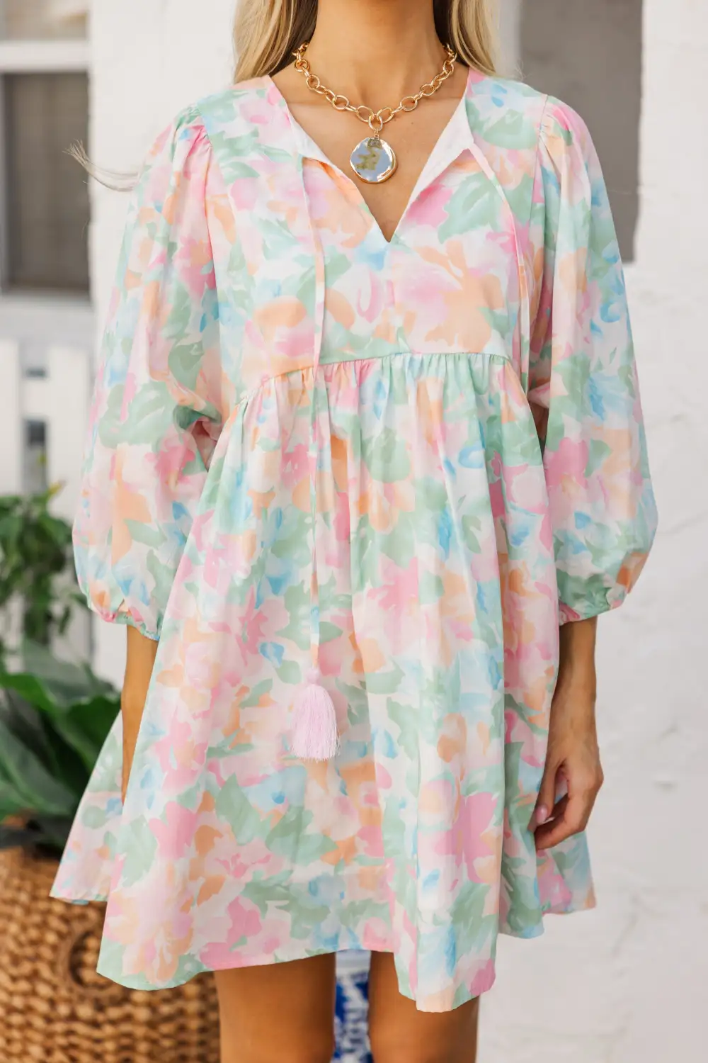 Through The Years Blue Watercolor Babydoll Dress