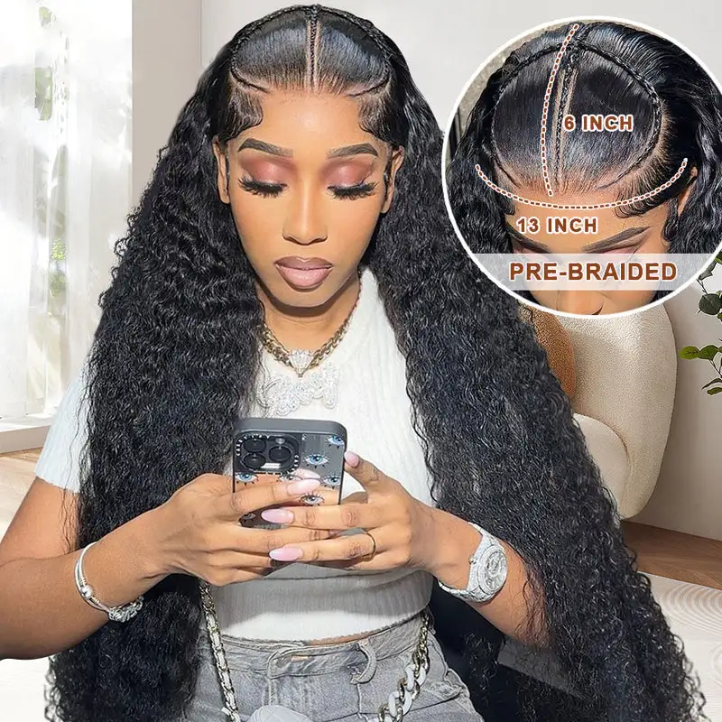 Glueless Pre Braided Wig Deep Wave  Hair 13x6 PreMax Frontal Wig