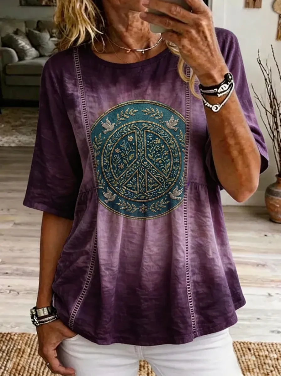 Women's Nashville Peace Sign Floral Dove Printed T-shirt