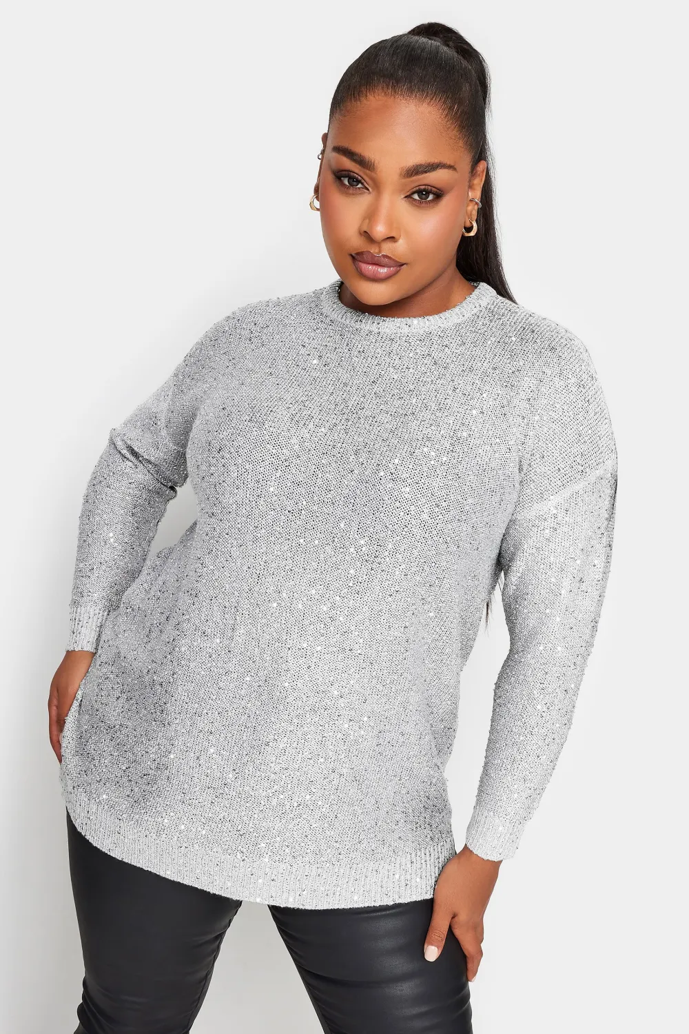 YOURS Curve Silver Sequin Embellished Jumper