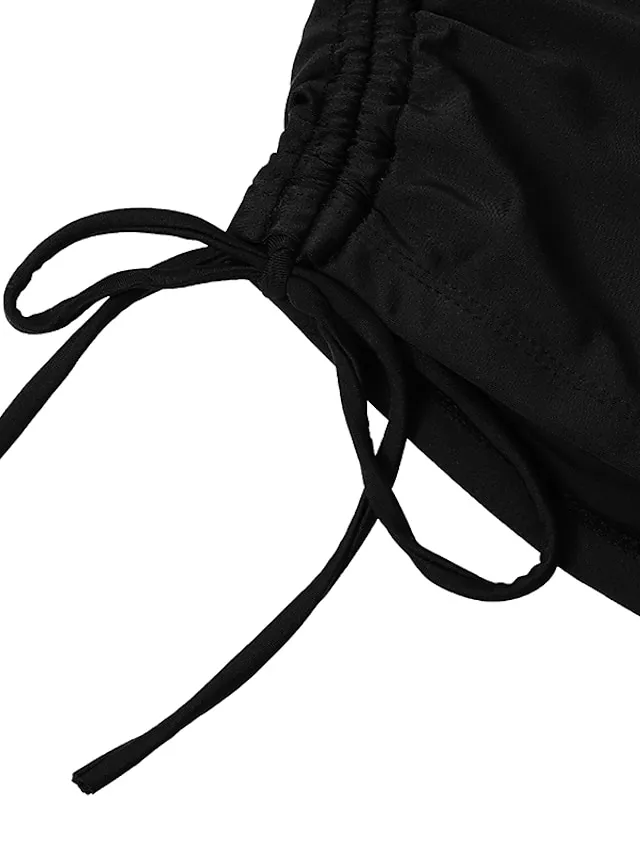 Women's Swimwear Bikini 2 Piece Plus Size Swimsuit Ruched Backless 2 Piece Open Back Slim Camouflage Pure Color Orange Padded V Wire Bathing Suits New Vacation Fashion