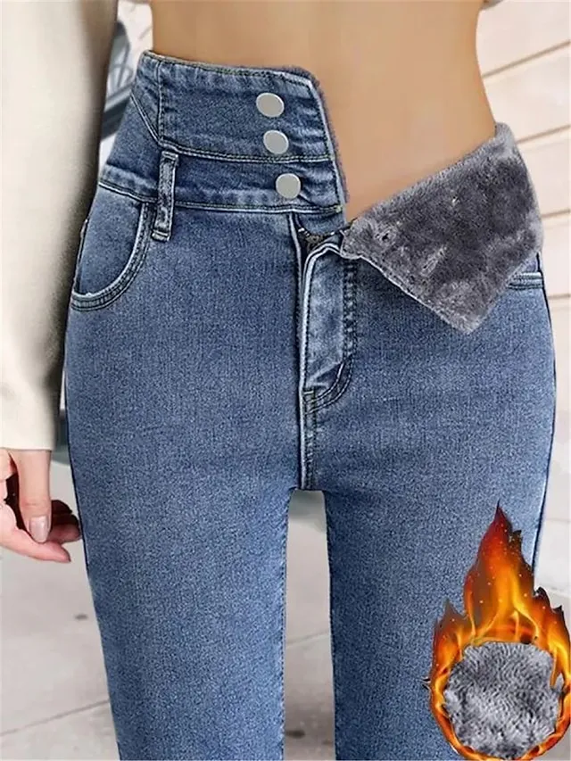 Women‘s Fleece Pants Trousers Jeggings Full Length Fashion Streetwear Street Daily Black Blue S M Fall Winter