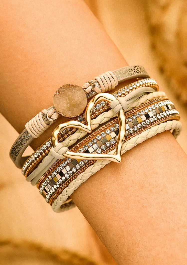 Rhinestone Heart Alloy Magnetic Buckle Bracelet