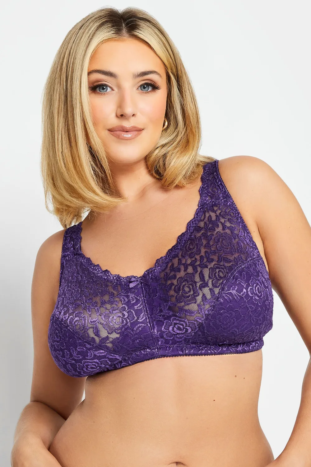 YOURS Dark Purple Hi Shine Lace Non-Padded Non-Wired Full Cup Bra