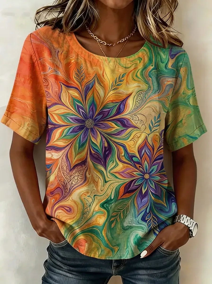 Women's Nashville Floral Abstract Art Printed T-shirt