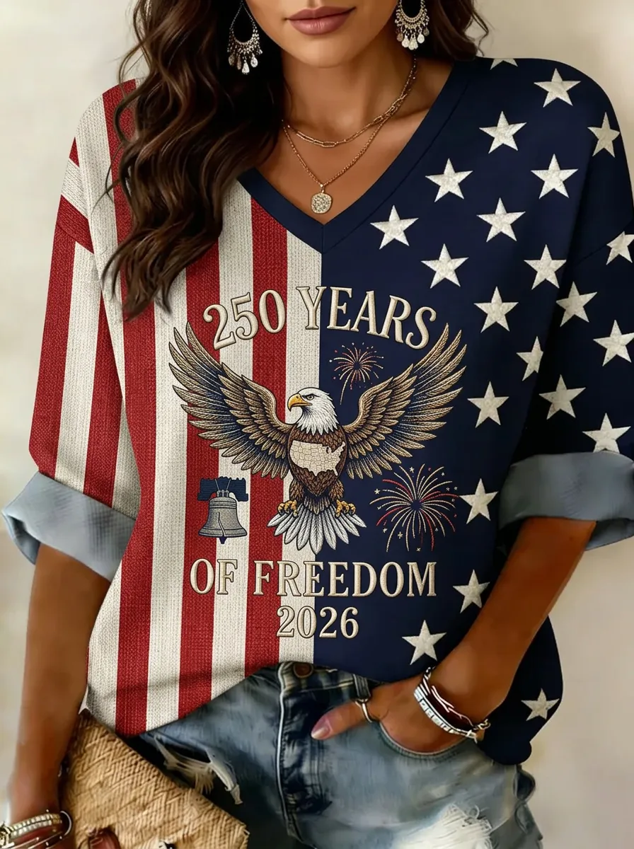 Women's Nashville USA Patriot Eagle 250 Years Printed T-shirt