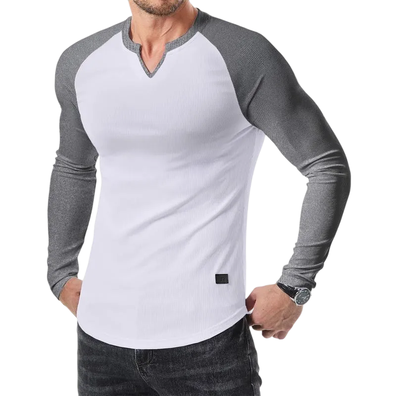 Mens Long Sleeve Muscle T Shirts Casual V-Neck Longline Ribbed Tee Shirts