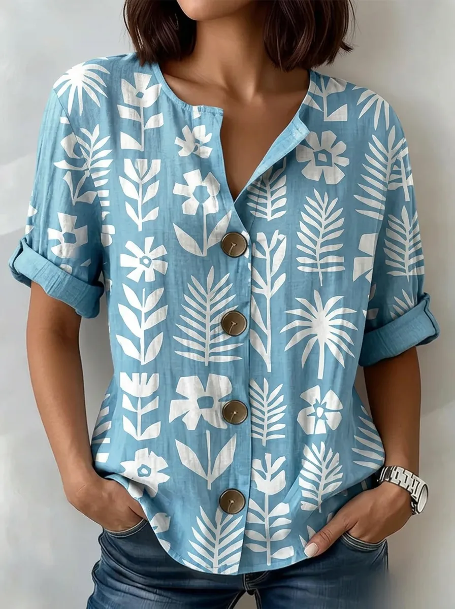 Women's Nashville Botanical Floral Printed Button-Down Top