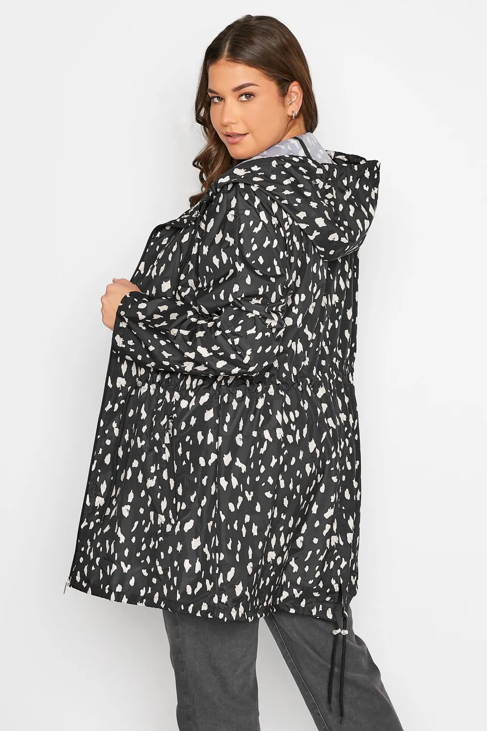 LTS Tall Black Dalmatian Print Pocket Parka