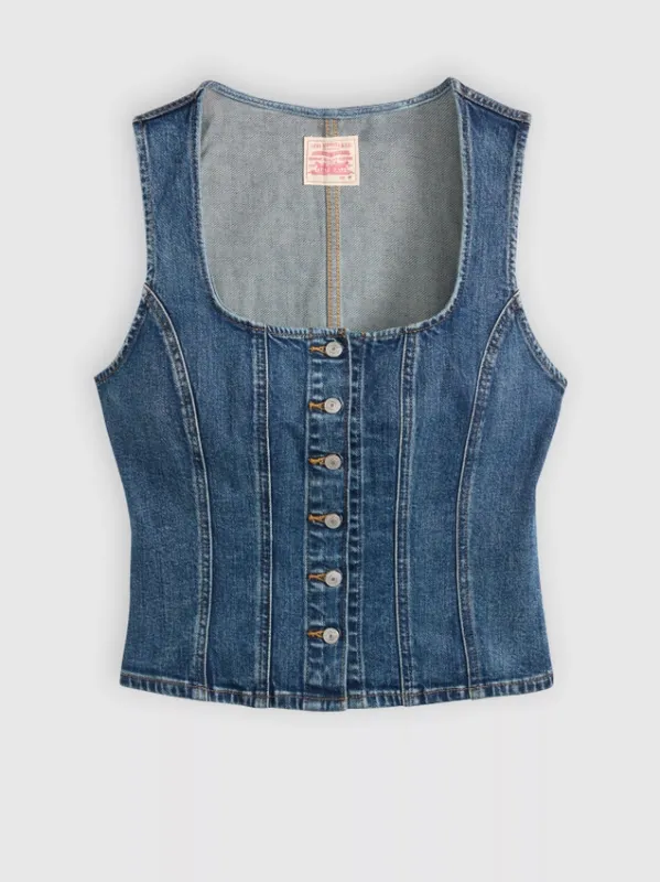 Sculpted Denim Sleeveless Top