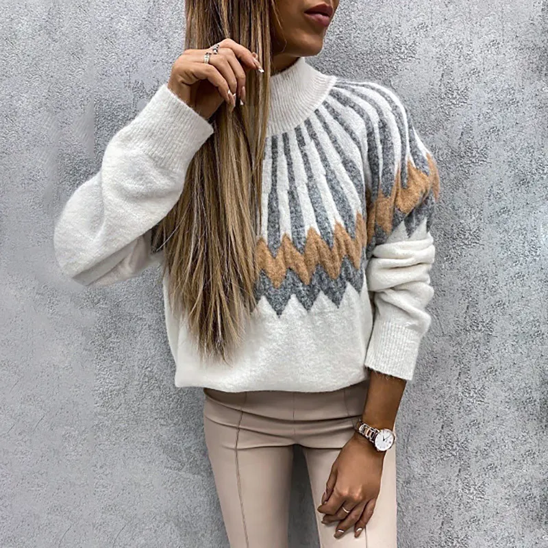 Fashion Printed Turtleneck Knit