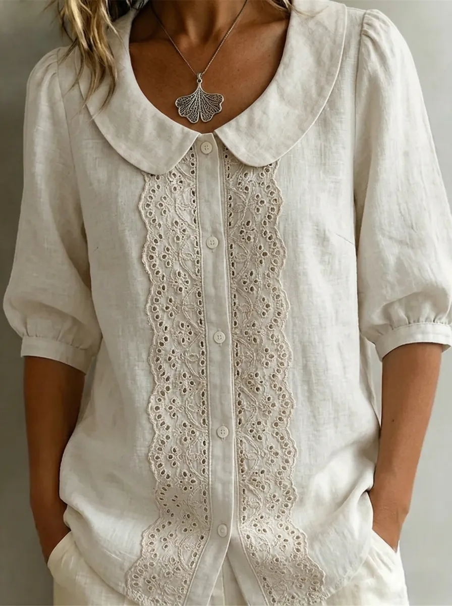 Women's Nashville Vintage Lace Trimmed Button Down Shirt