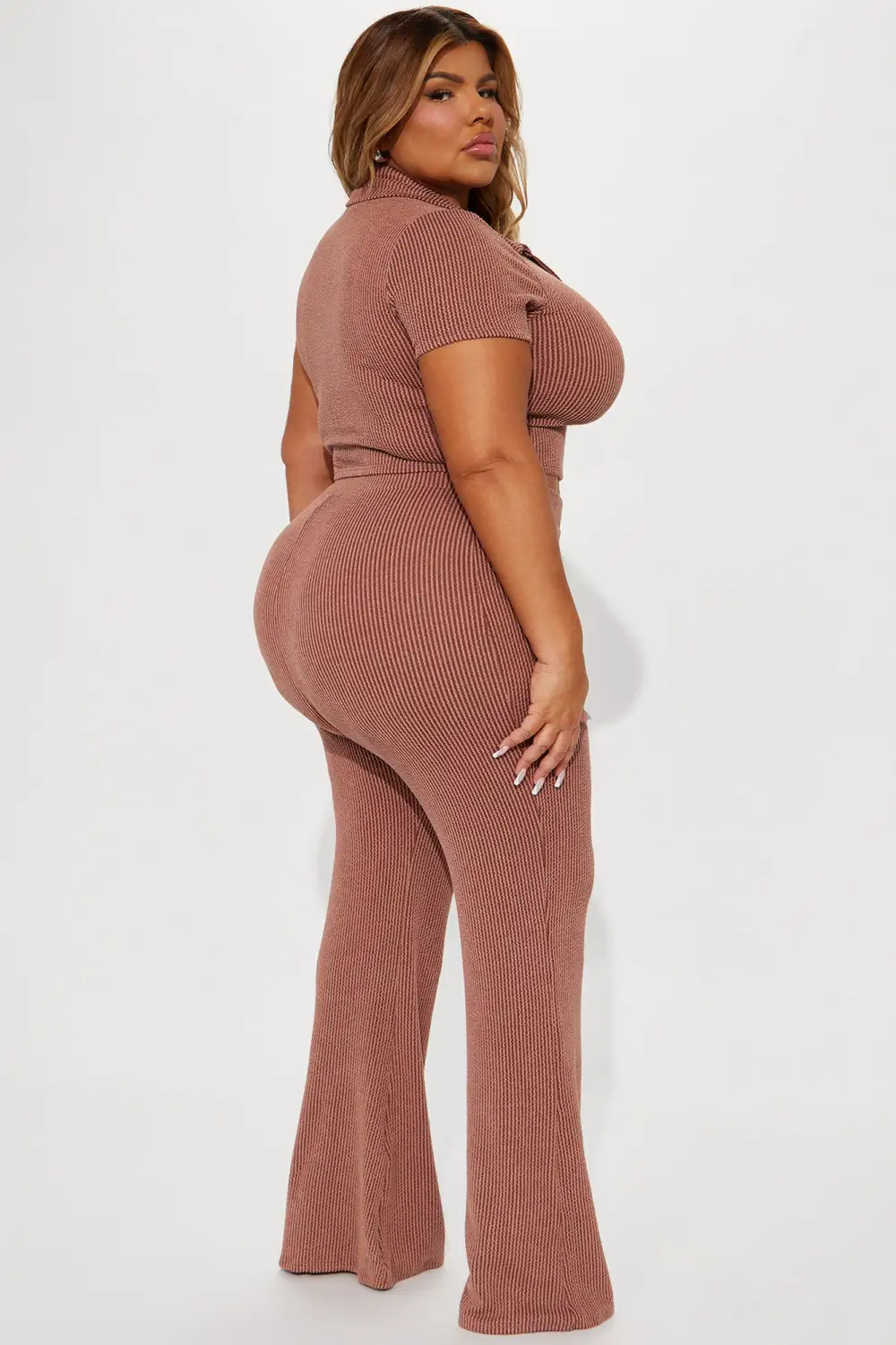 Josie Ribbed Pant Set - Chocolate