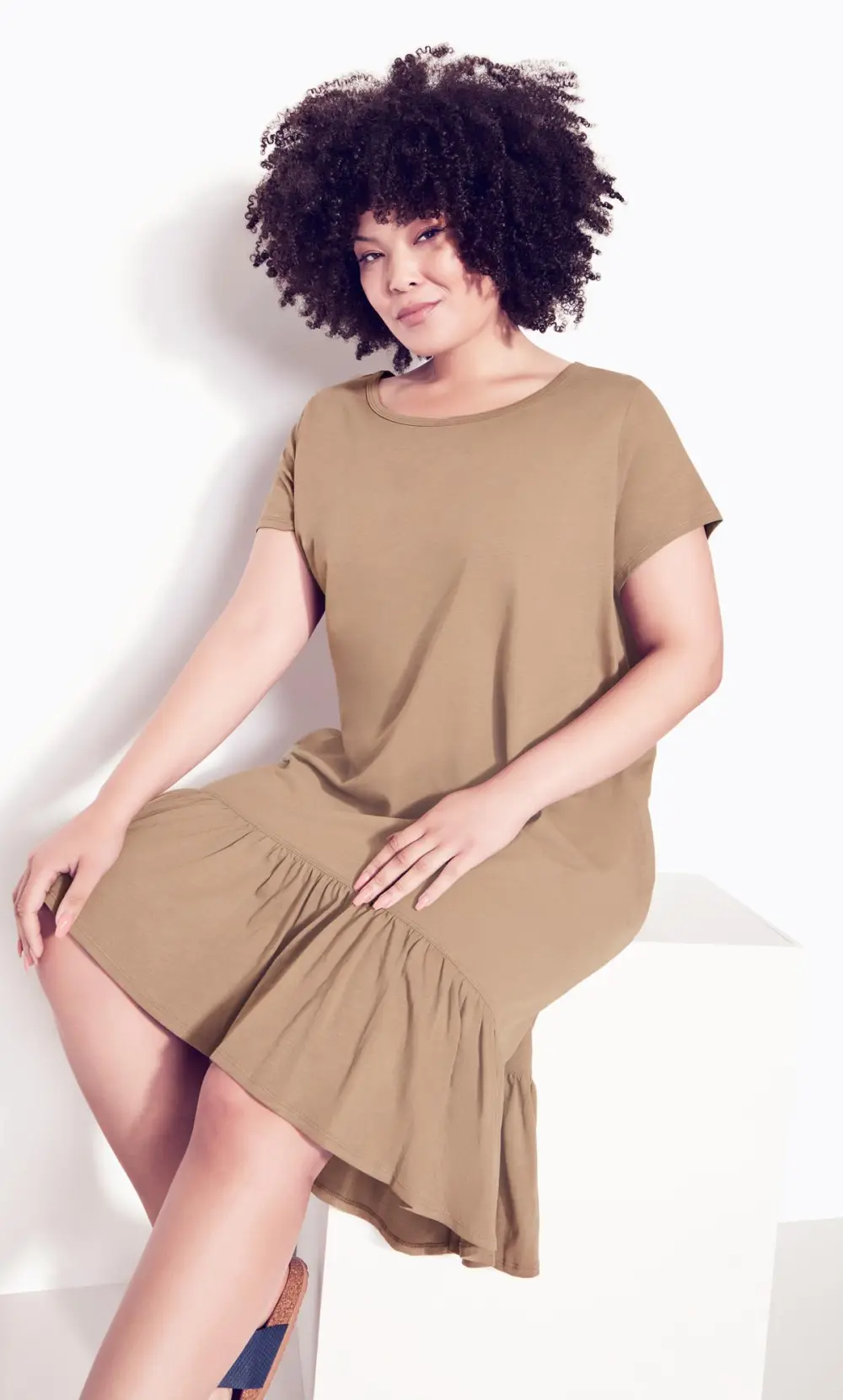 Evans Brown Dipped Smock Hem T-Shirt Dress