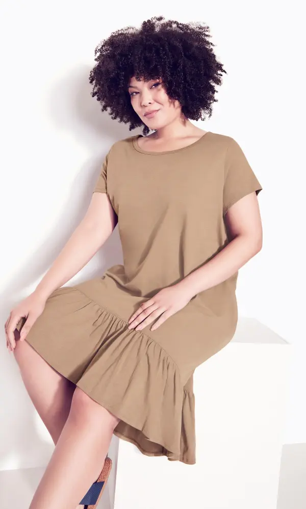 Evans Brown Dipped Smock Hem T-Shirt Dress