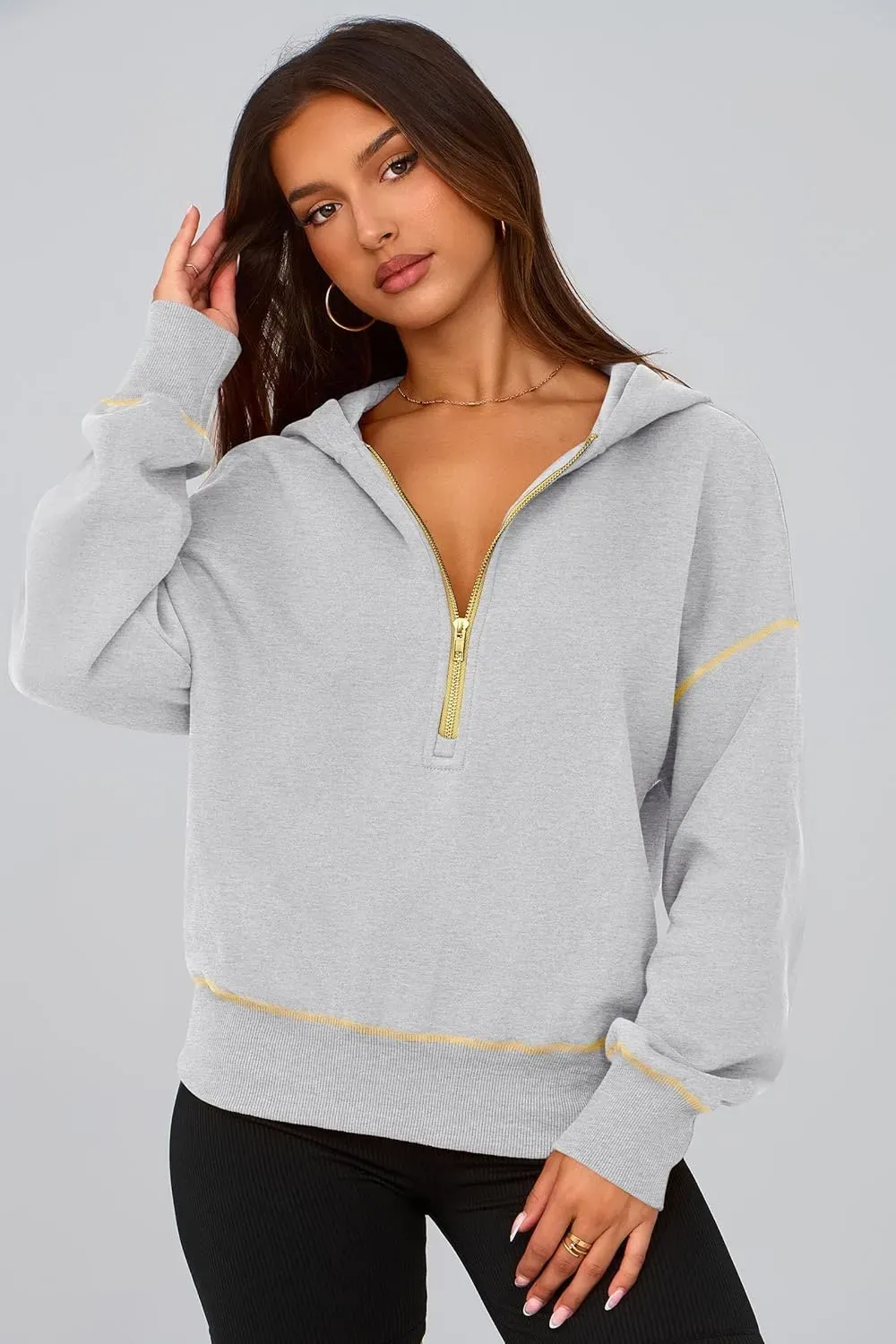 Women's Hooded Sweatshirts Long Sleeve Half Zip Cropped Hoodie Pullover Winter Fashion Clothes