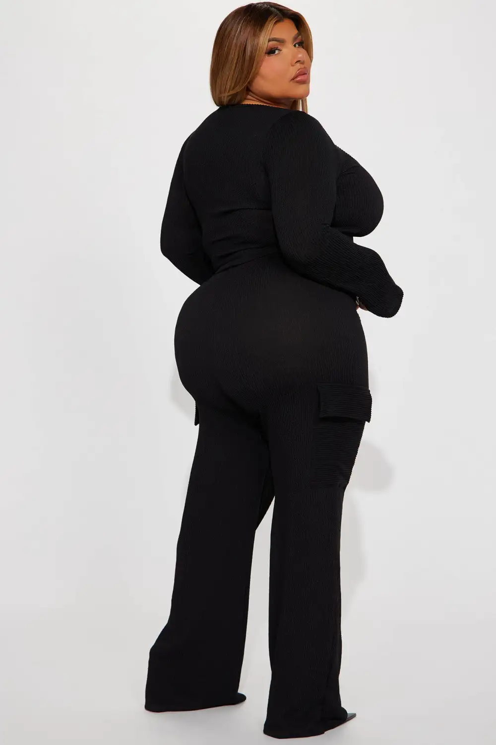Nobody Like Me Ribbed Pant Set - Black