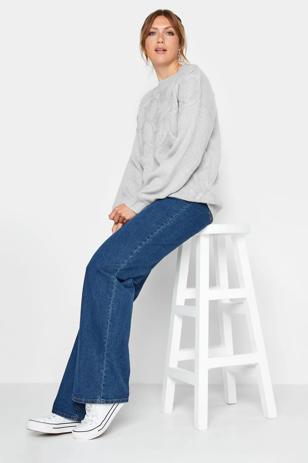 LTS Tall Grey Chunky Cable Knit Jumper