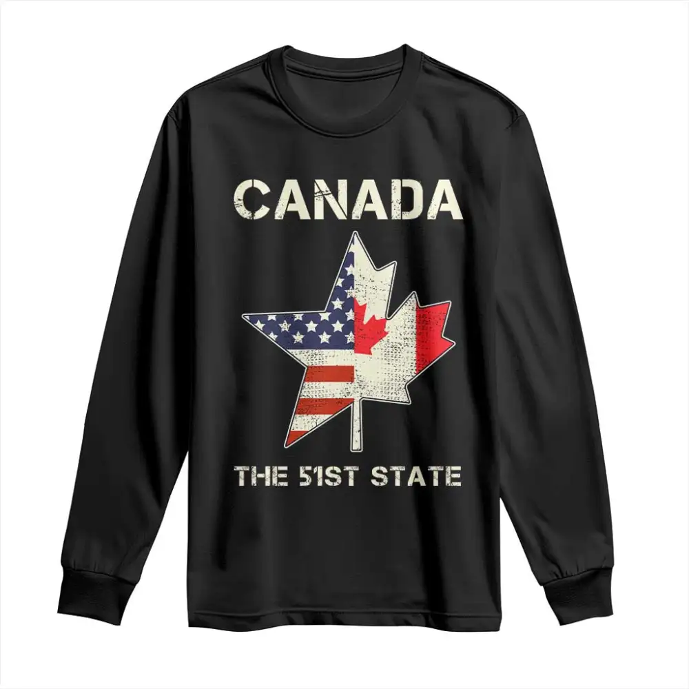 Canada The 51st State Long Sleeve Shirt Maple Canadian American Flag TS09