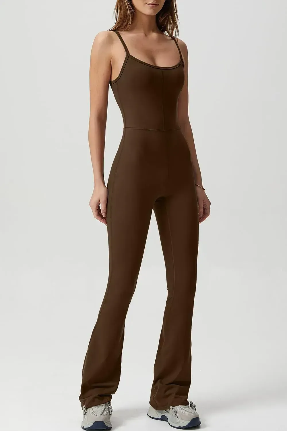 Flare Jumpsuits for Women Spaghetti Straps Scoop Neck Bodycon Full Length Casual Unitard Playsuit