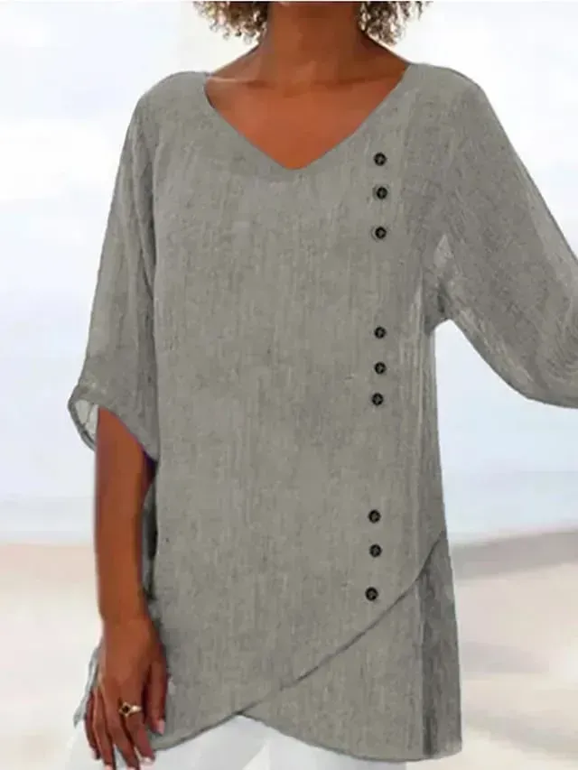 Women's Shirt Blouse Black Pink Blue Plain Asymmetric Half Sleeve