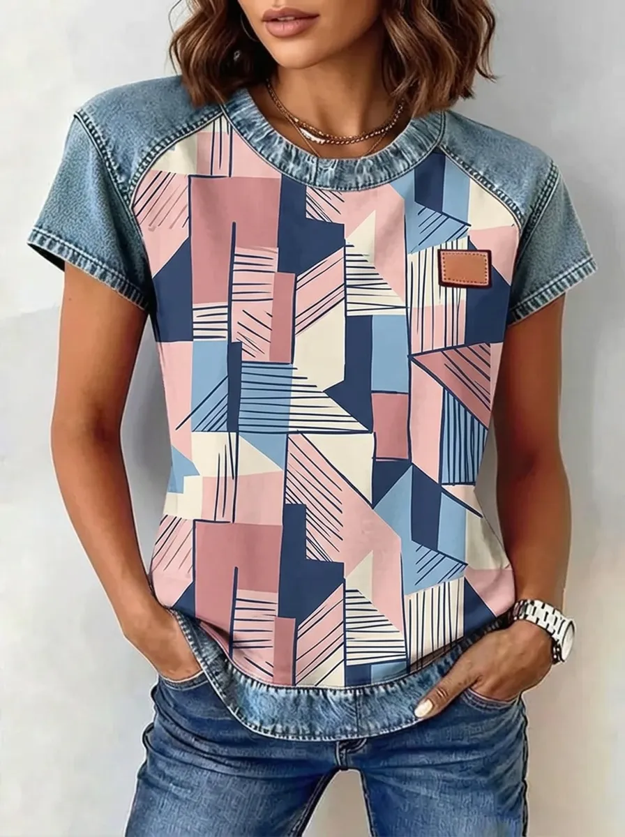 Women's Nashville Geometric Pattern Printed T-shirt