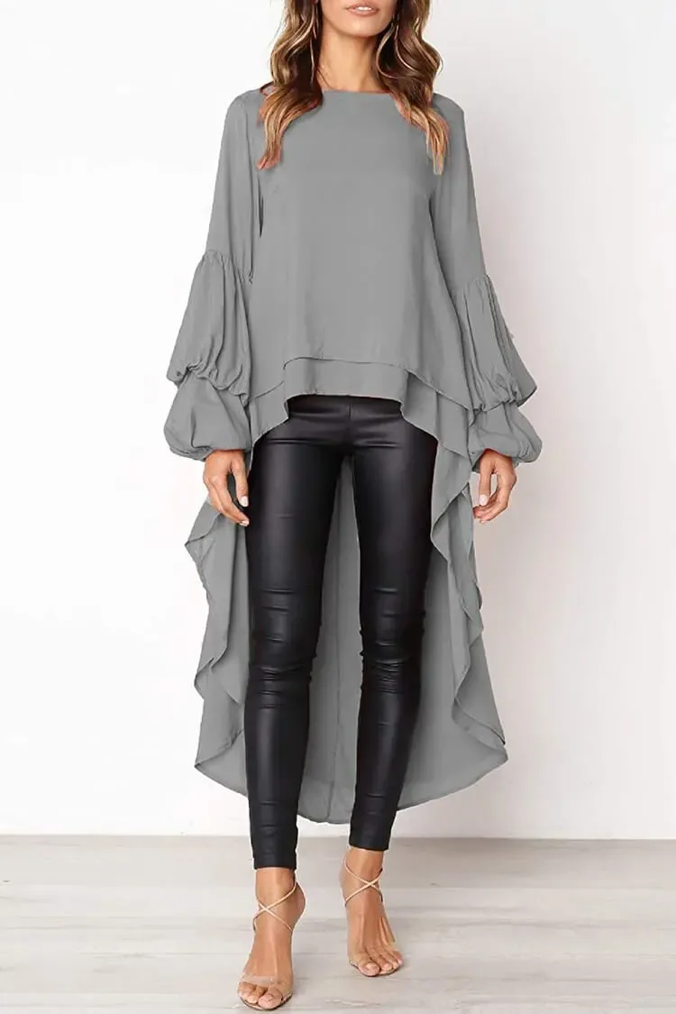 Lantern High Low Asymmetrical Irregular Hem Shirt Dress