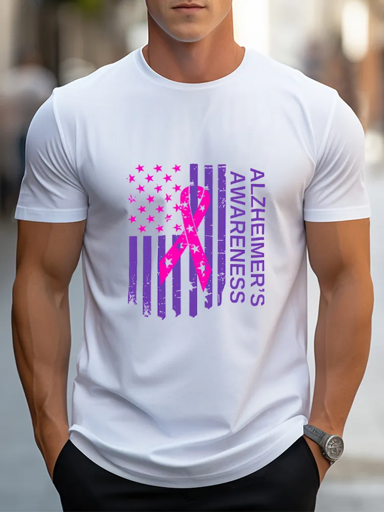 Men'S Round-Neck Short-Sleeved T-Shirt Alzheimer'S Awareness Prints