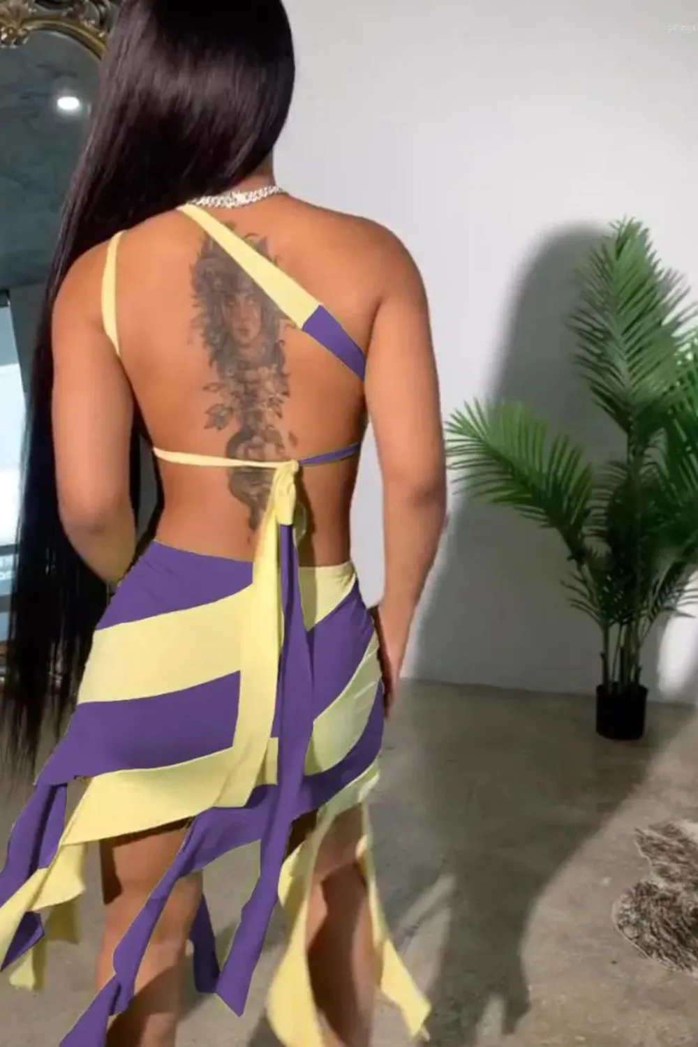 One-shoulder sexy tight-fitting tassel skirt suit