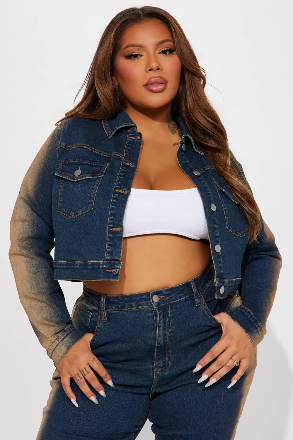 Sand Storm Tinted Crop Denim Jacket - Dark Wash