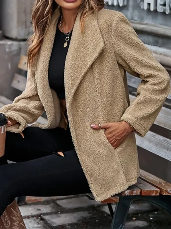 Plain Loose Casual Teddy Jacket