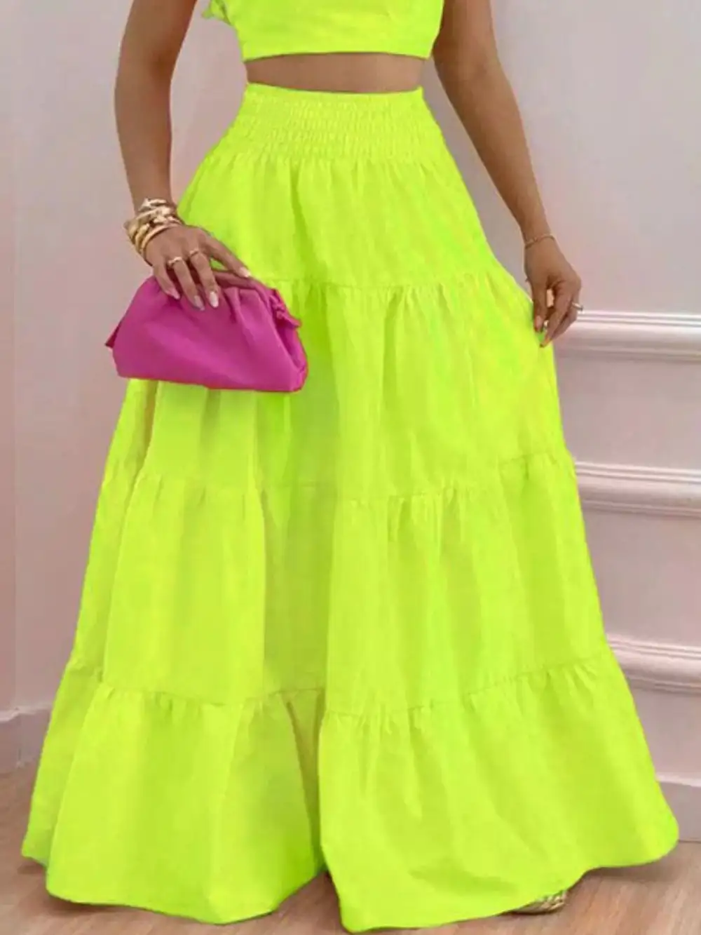Crop Top Tiered Maxi Skirt Set