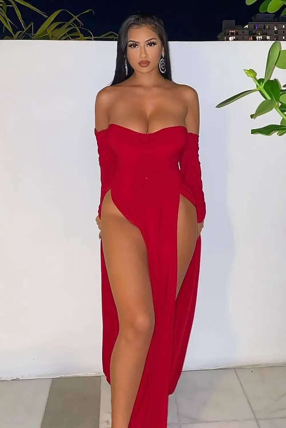 Elegantly Fab Off Shoulder Maxi Dress - Wine