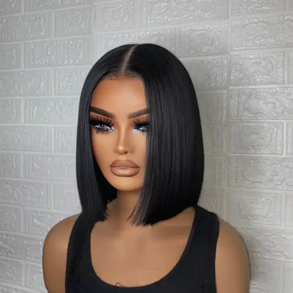 Glueless Black Straight Bob Wig #1 Jet Black Transparent Lace Wig 100% Virgin Human Hair