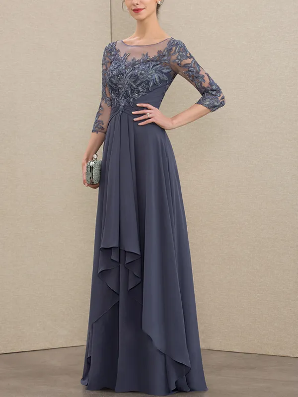 Round Neck Lace Solid Color Gown Maxi Dress