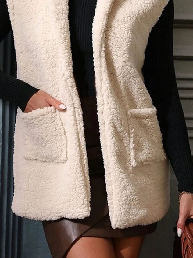 Casual Plain Casual Fluff/Granular Fleece Fabric Loose Vest