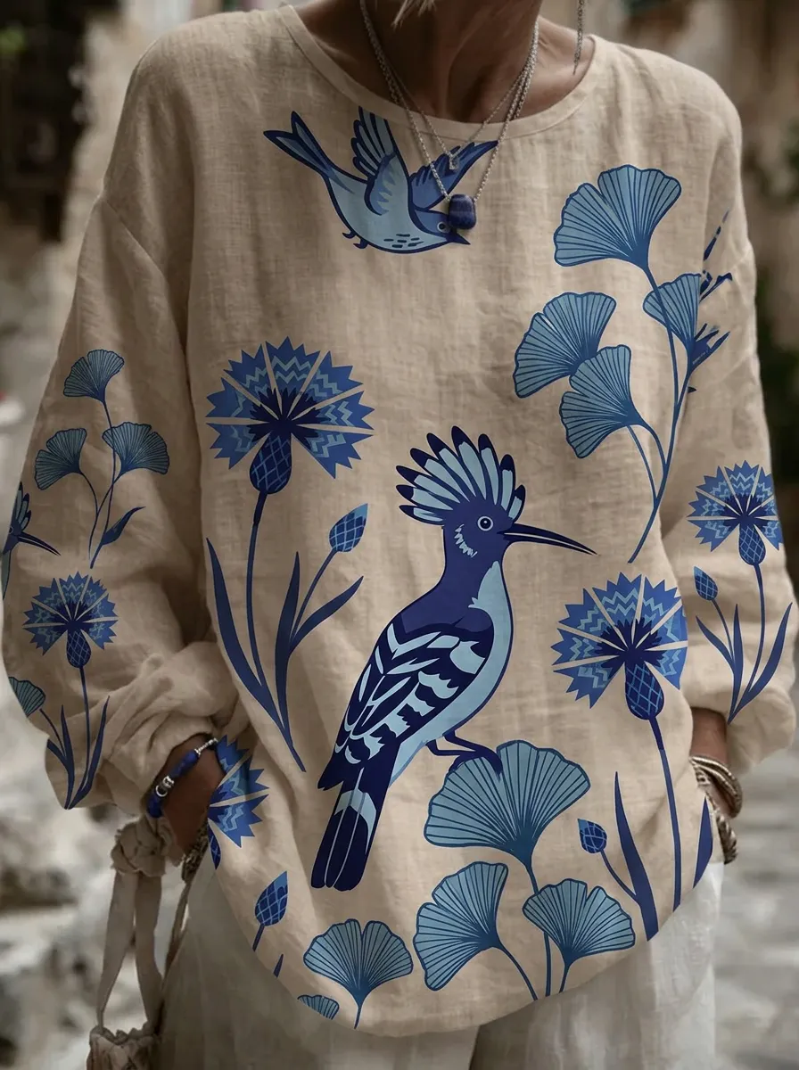 Women's Nashville Nature Lover Hoopoe Bird Floral Printed Top