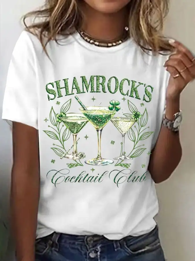 Women's Shamrock's Cocktail Club St. Patrick’s Day Printed Short-Sleeved T-Shirt