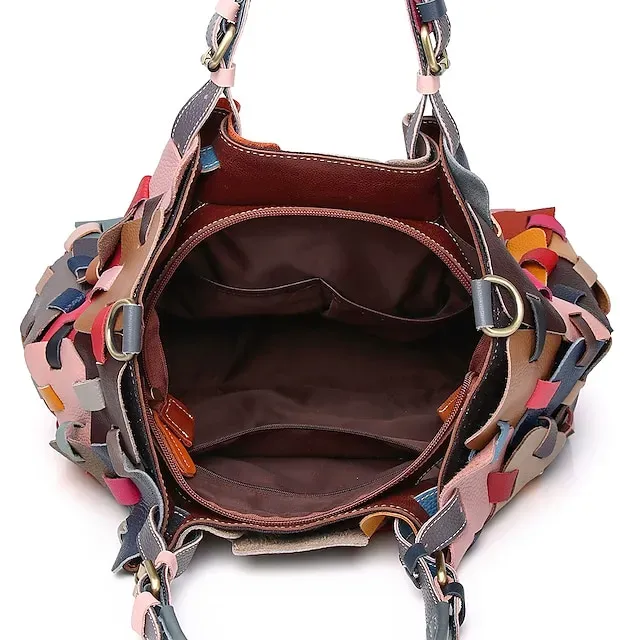Women's Handbag Cowhide Daily Office & Career Zipper Geometric Rainbow