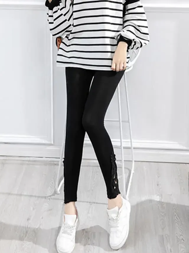 Women's Leggings Black White Grey Fashion Casual Daily Lace Ankle-Length Tummy Control Solid Colored L XL 2XL 3XL 4XL