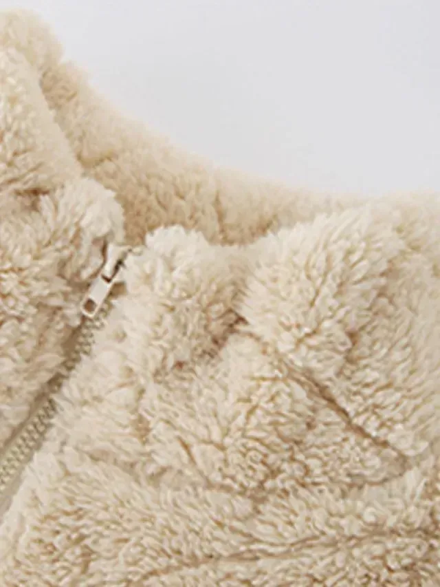 Women's Fleece Jacket Sherpa Jacket Teddy Coat Windproof Warm Outdoor Street Daily Wear Vacation Zipper Pocket Zipper Turndown Plush Modern Casual Street Style Plain Regular Fit Outerwear Long Sleeve