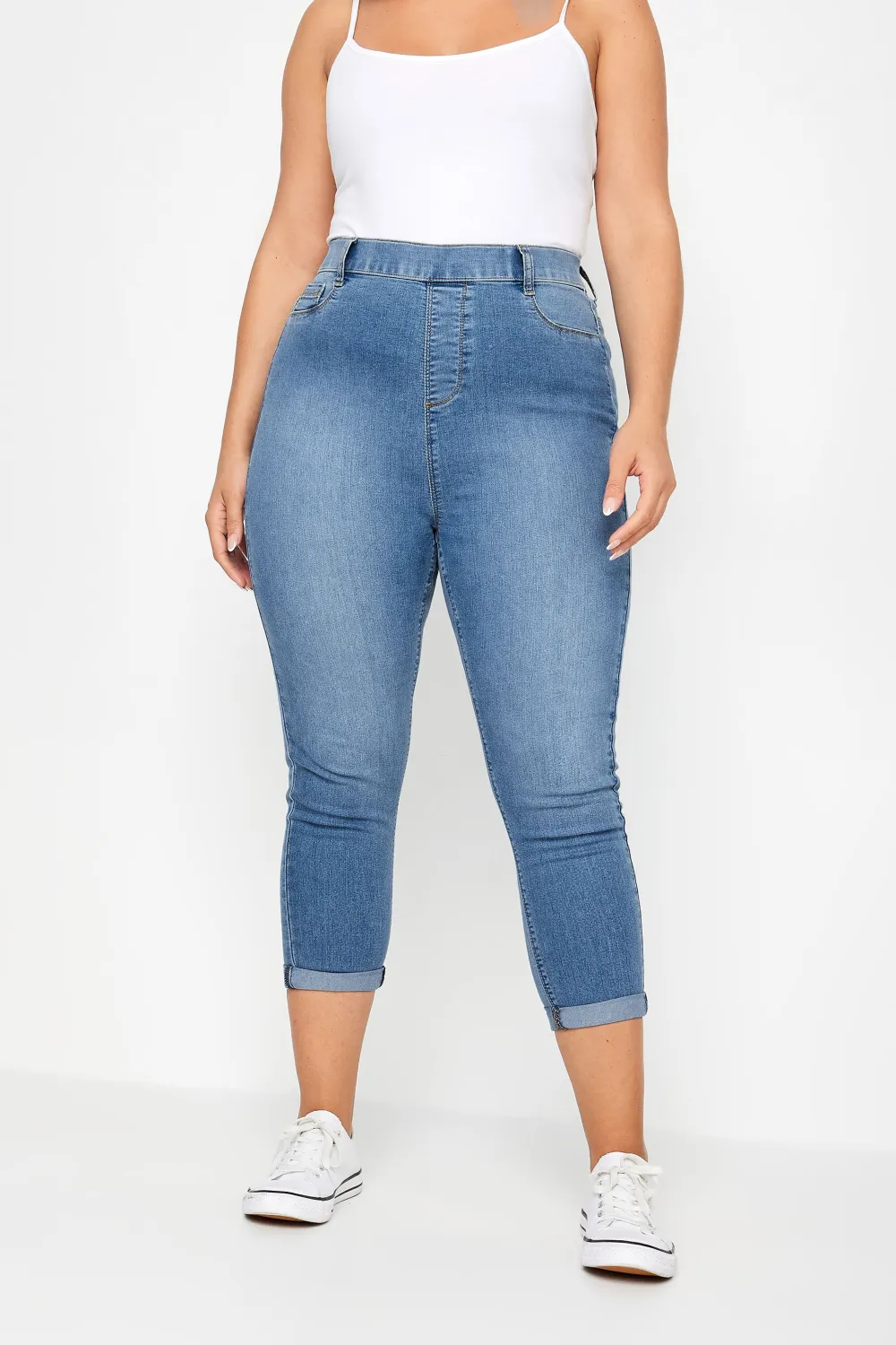 YOURS Curve Blue Turn Up Cropped GRACE Jeggings